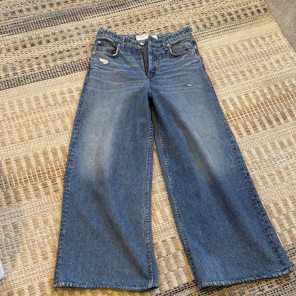 Like new rag & bone Distressed Blue Flare Miramar Pants. Fabric is NOT Jeans!